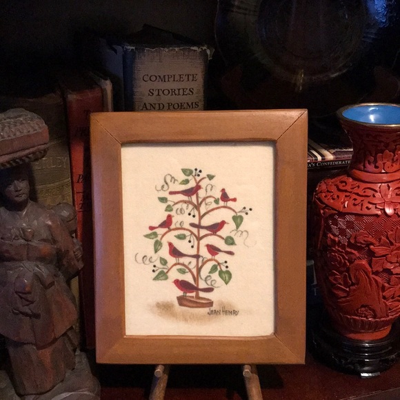 Vintage Other - Vintage Theorem Painting Red Birds Cardinals Signed Jean Henry